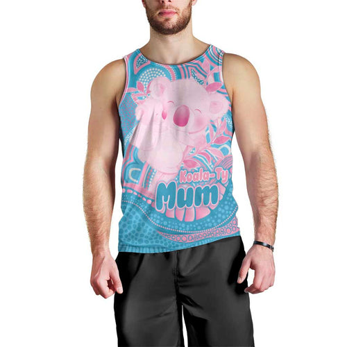 Koala Mum Australia Mother's Day Personalised Men Tank Top Pink and Blue Aboriginal Art