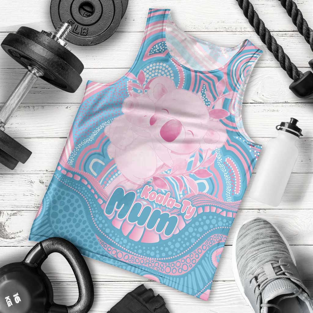 Koala Mum Australia Mother's Day Personalised Men Tank Top Pink and Blue Aboriginal Art