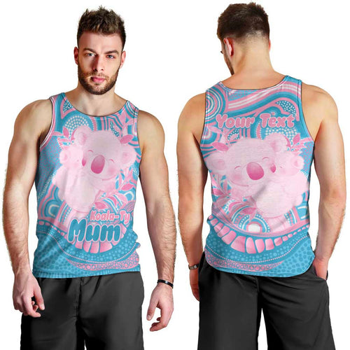 Koala Mum Australia Mother's Day Personalised Men Tank Top Pink and Blue Aboriginal Art