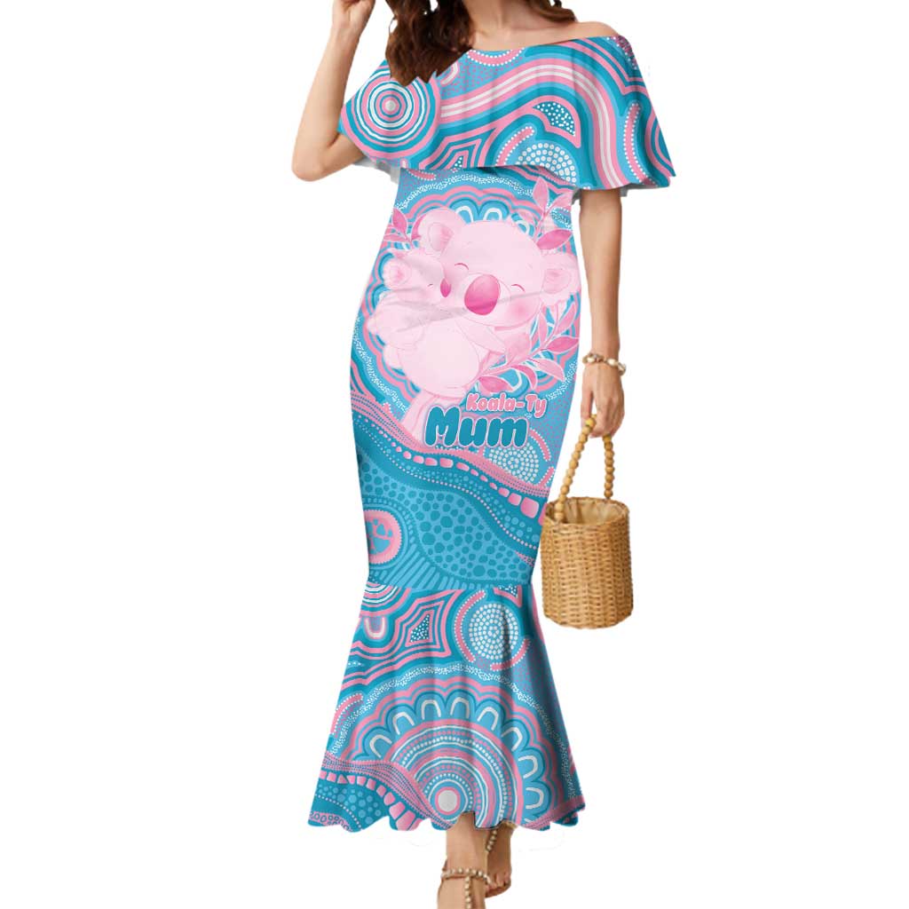 Koala Mum Australia Mother's Day Personalised Mermaid Dress Pink and Blue Aboriginal Art