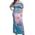 Koala Mum Australia Mother's Day Personalised Off Shoulder Maxi Dress Pink and Blue Aboriginal Art