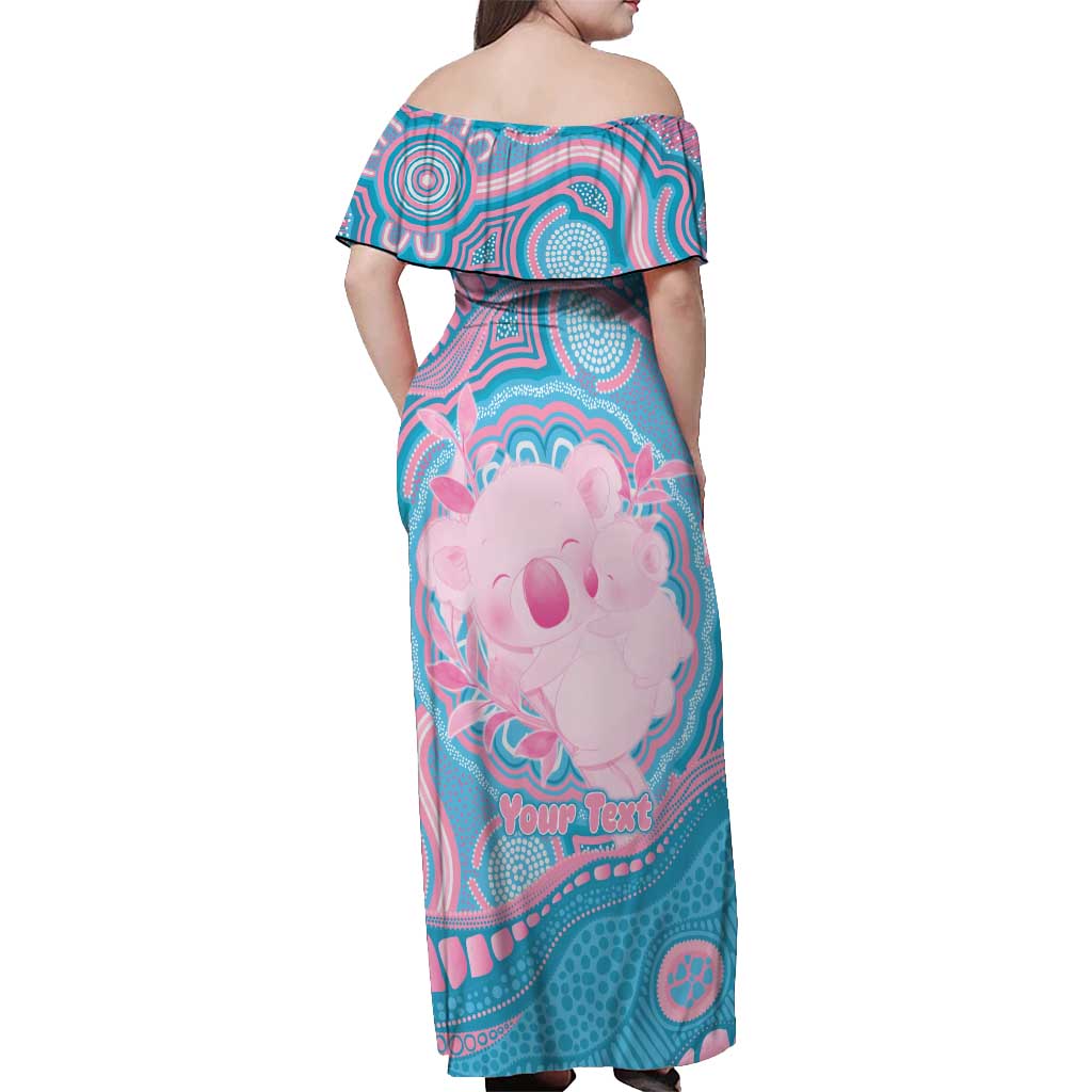 Koala Mum Australia Mother's Day Personalised Off Shoulder Maxi Dress Pink and Blue Aboriginal Art