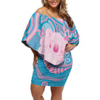 Koala Mum Australia Mother's Day Personalised Off Shoulder Short Dress Pink and Blue Aboriginal Art