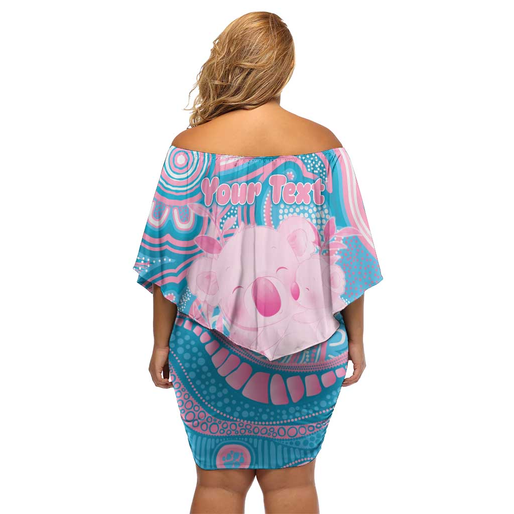 Koala Mum Australia Mother's Day Personalised Off Shoulder Short Dress Pink and Blue Aboriginal Art