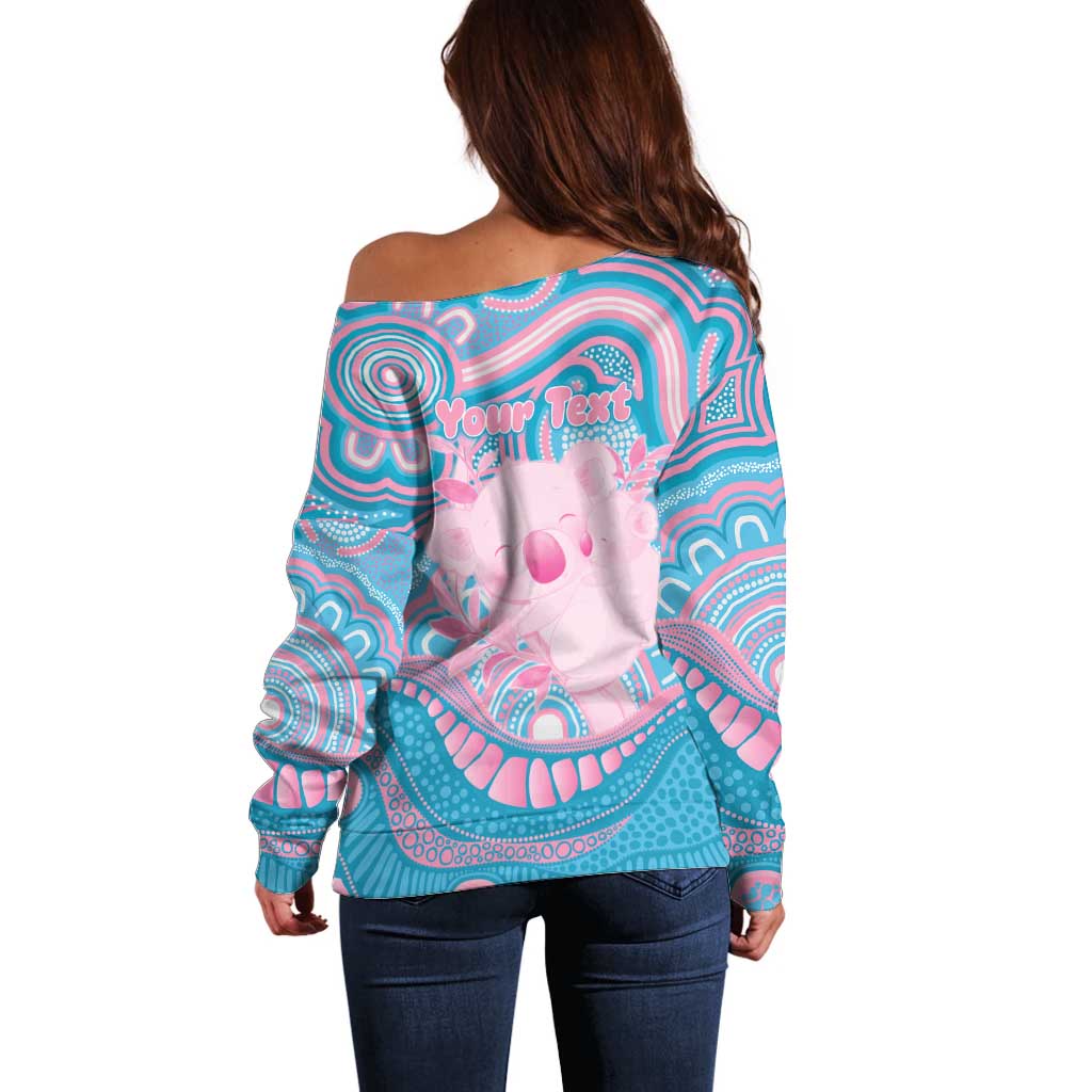 Koala Mum Australia Mother's Day Personalised Off Shoulder Sweater Pink and Blue Aboriginal Art