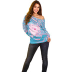 Koala Mum Australia Mother's Day Personalised Off Shoulder Sweater Pink and Blue Aboriginal Art
