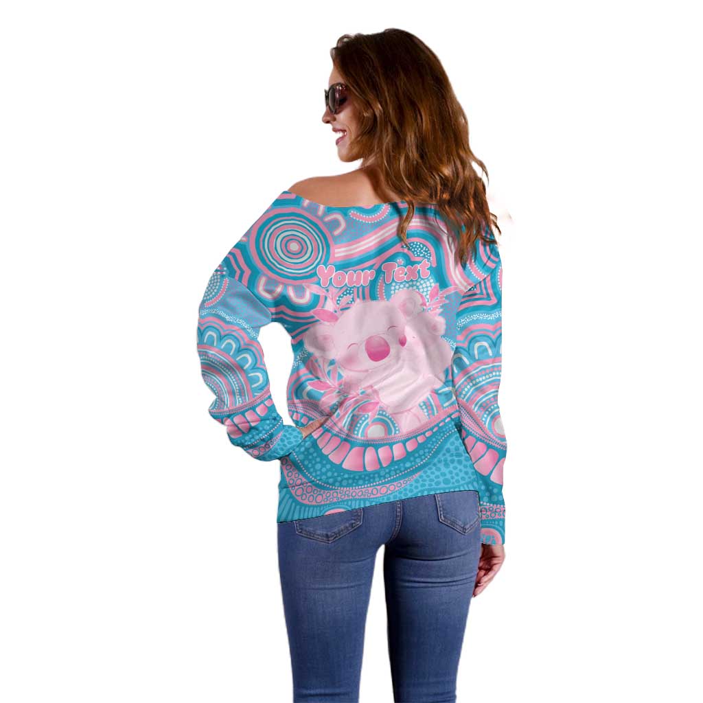 Koala Mum Australia Mother's Day Personalised Off Shoulder Sweater Pink and Blue Aboriginal Art