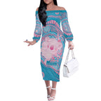 Koala Mum Australia Mother's Day Personalised Off The Shoulder Long Sleeve Dress Pink and Blue Aboriginal Art