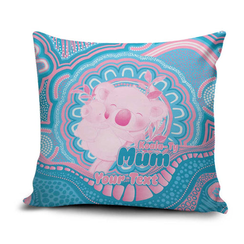 Koala Mum Australia Mother's Day Personalised Pillow Cover Pink and Blue Aboriginal Art