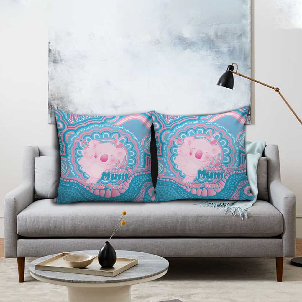 Koala Mum Australia Mother's Day Personalised Pillow Cover Pink and Blue Aboriginal Art