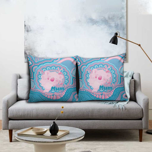 Koala Mum Australia Mother's Day Personalised Pillow Cover Pink and Blue Aboriginal Art