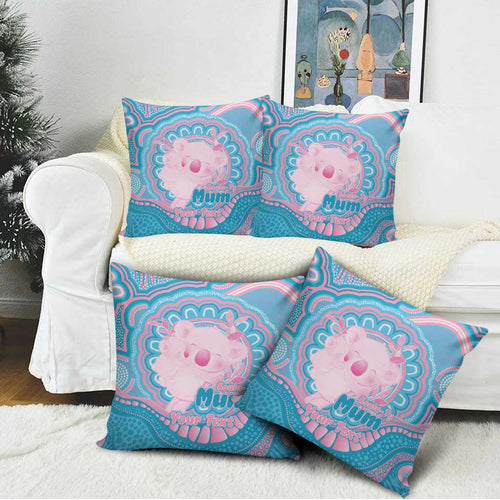 Koala Mum Australia Mother's Day Personalised Pillow Cover Pink and Blue Aboriginal Art