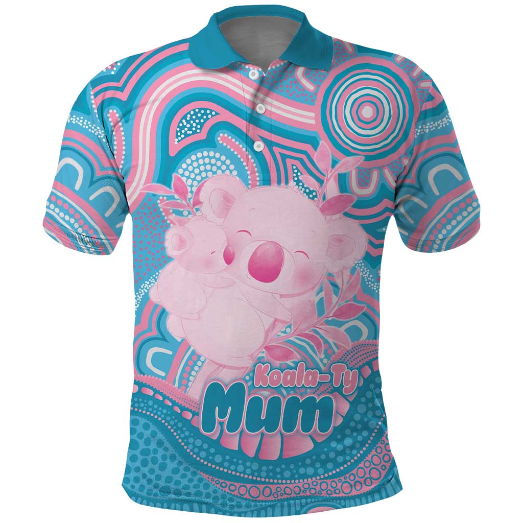 Koala Mum Australia Mother's Day Personalised Polo Shirt Pink and Blue Aboriginal Art