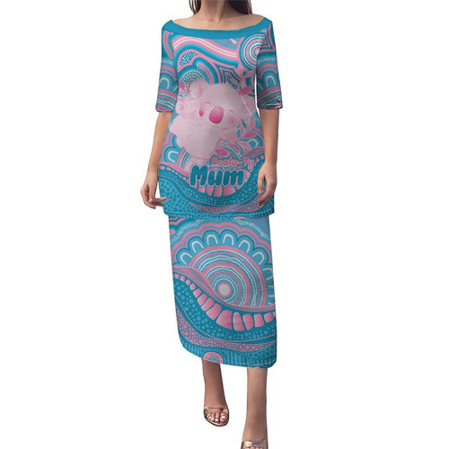 Koala Mum Australia Mother's Day Personalised Puletasi Pink and Blue Aboriginal Art