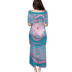 Koala Mum Australia Mother's Day Personalised Puletasi Pink and Blue Aboriginal Art