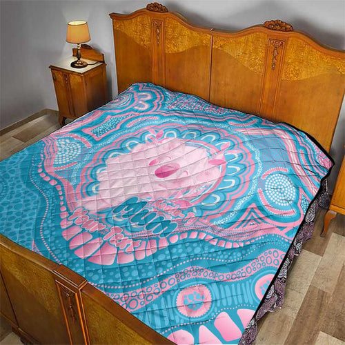 Koala Mum Australia Mother's Day Personalised Quilt Pink and Blue Aboriginal Art