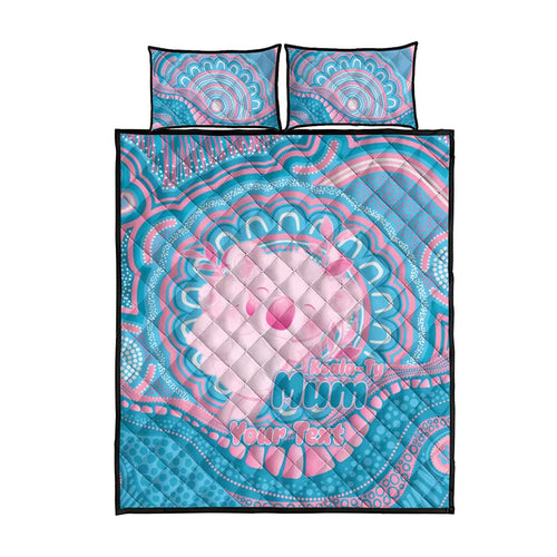 Koala Mum Australia Mother's Day Personalised Quilt Bed Set Pink and Blue Aboriginal Art