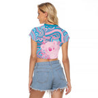 Koala Mum Australia Mother's Day Personalised Raglan Cropped T Shirt Pink and Blue Aboriginal Art