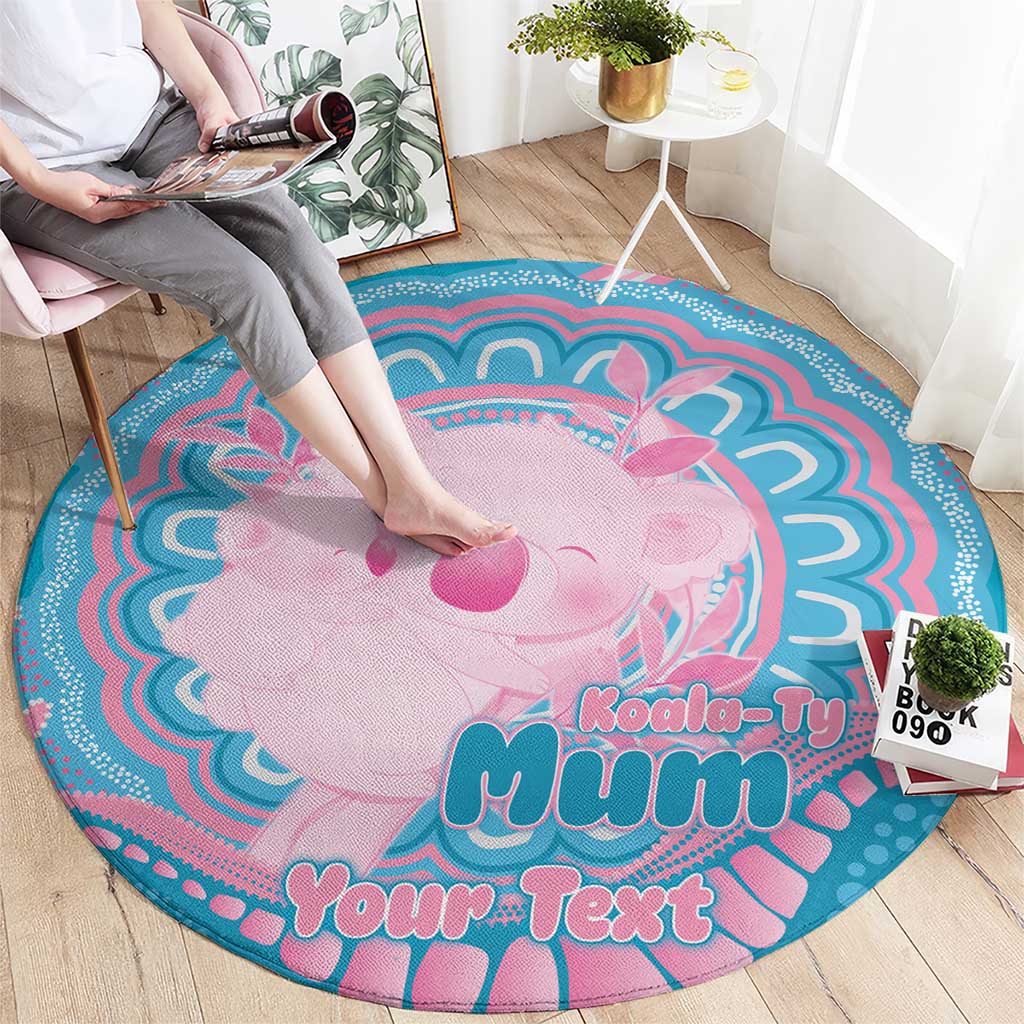 Koala Mum Australia Mother's Day Personalised Round Carpet Pink and Blue Aboriginal Art