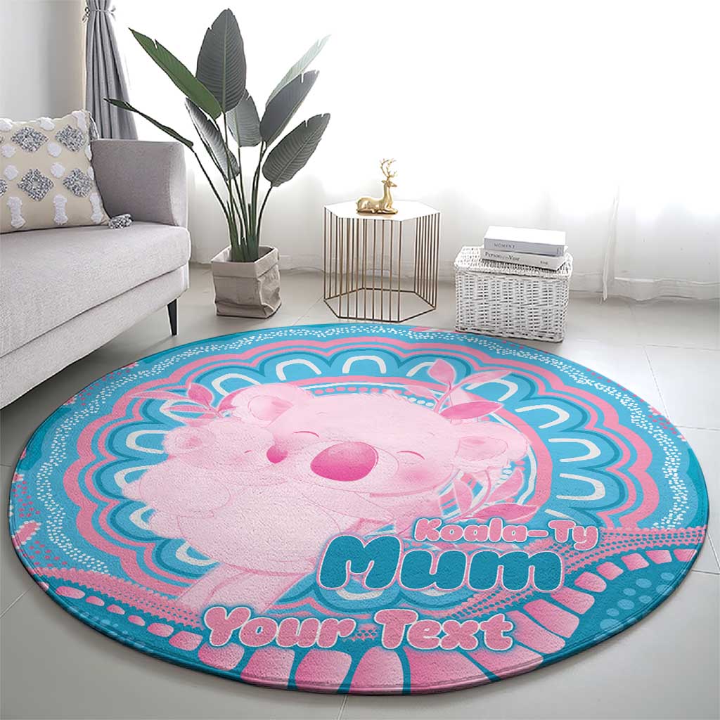 Koala Mum Australia Mother's Day Personalised Round Carpet Pink and Blue Aboriginal Art