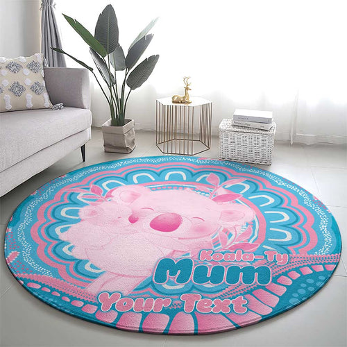 Koala Mum Australia Mother's Day Personalised Round Carpet Pink and Blue Aboriginal Art