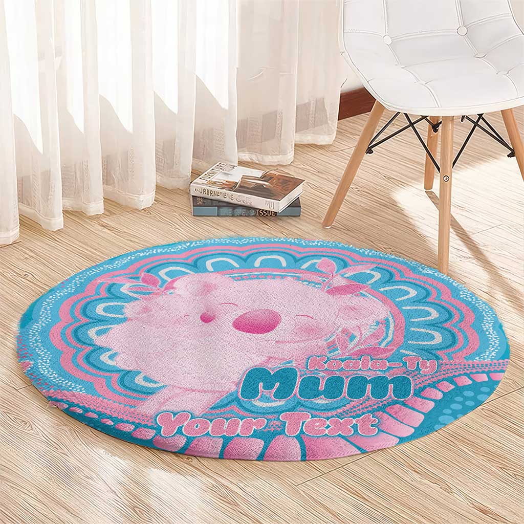 Koala Mum Australia Mother's Day Personalised Round Carpet Pink and Blue Aboriginal Art