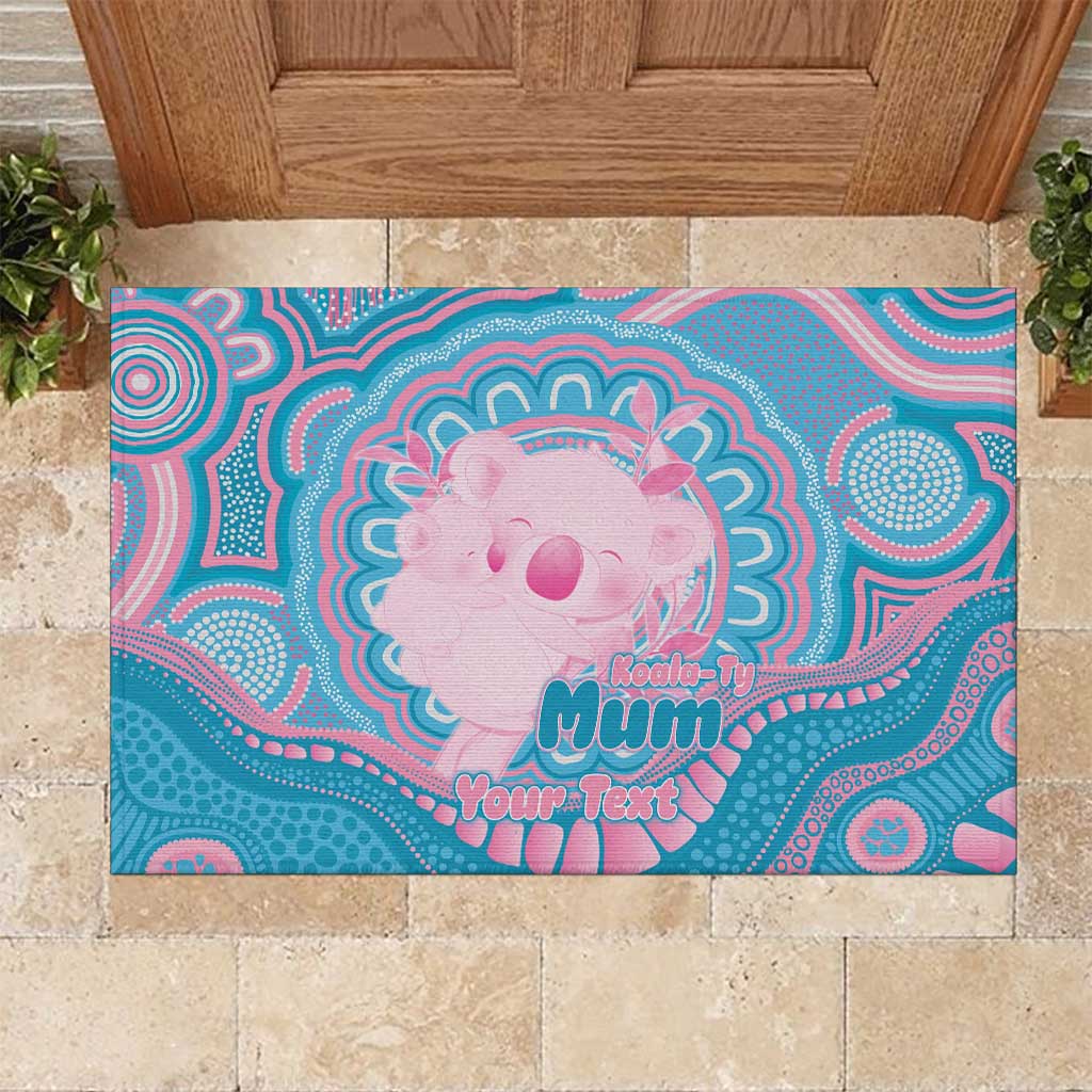 Koala Mum Australia Mother's Day Personalised Rubber Doormat Pink and Blue Aboriginal Art