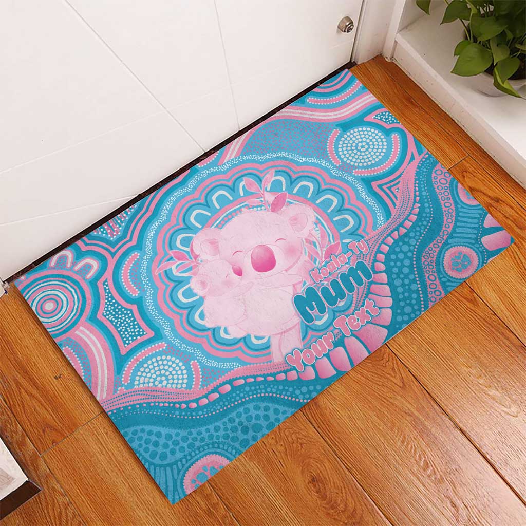 Koala Mum Australia Mother's Day Personalised Rubber Doormat Pink and Blue Aboriginal Art