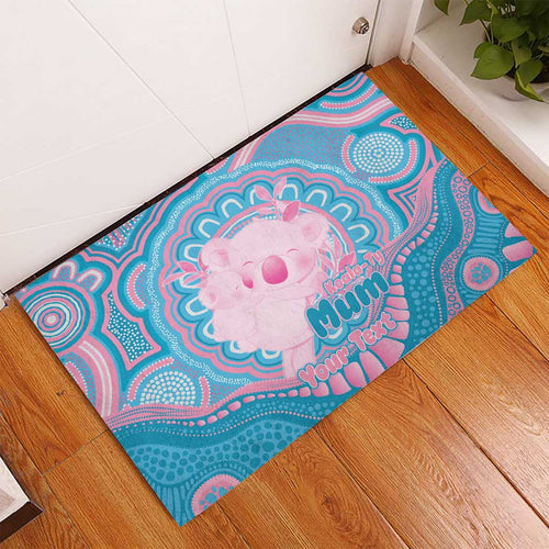 Koala Mum Australia Mother's Day Personalised Rubber Doormat Pink and Blue Aboriginal Art