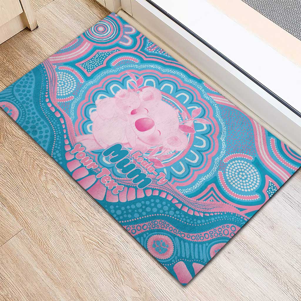 Koala Mum Australia Mother's Day Personalised Rubber Doormat Pink and Blue Aboriginal Art