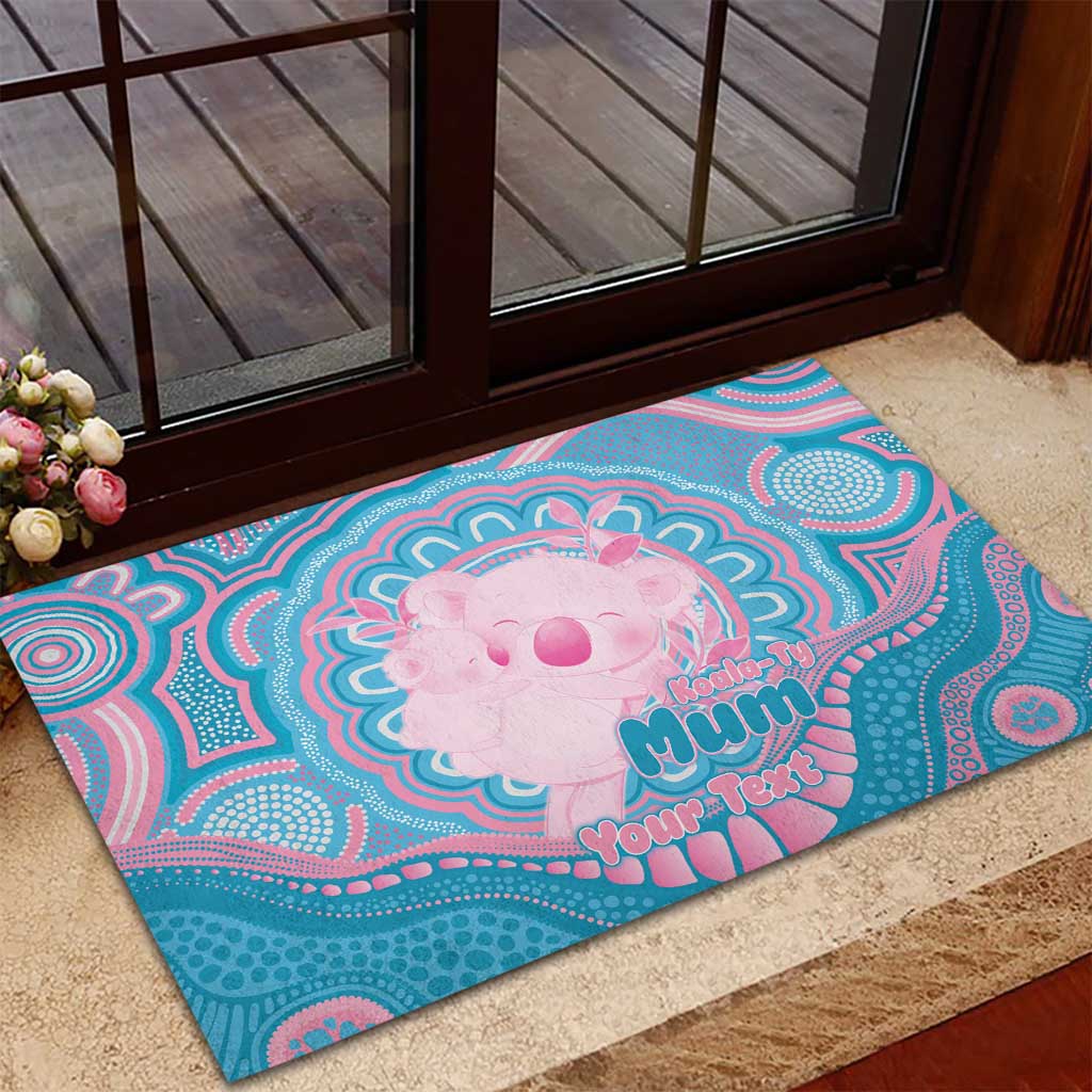 Koala Mum Australia Mother's Day Personalised Rubber Doormat Pink and Blue Aboriginal Art