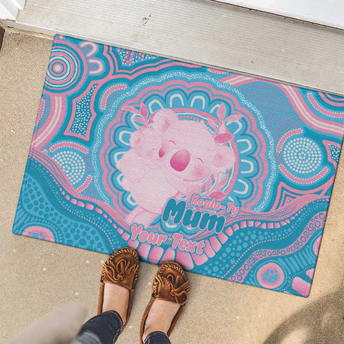 Koala Mum Australia Mother's Day Personalised Rubber Doormat Pink and Blue Aboriginal Art