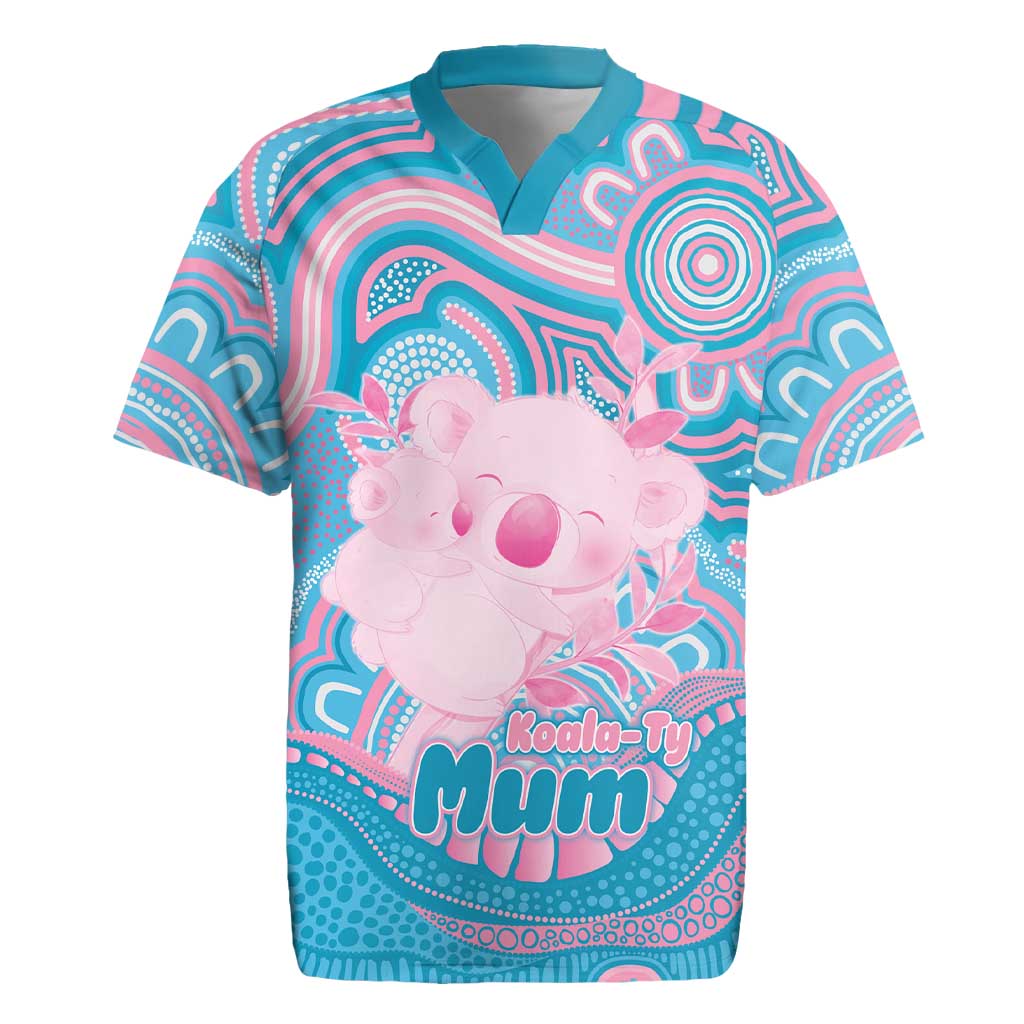 Koala Mum Australia Mother's Day Personalised Rugby Jersey Pink and Blue Aboriginal Art