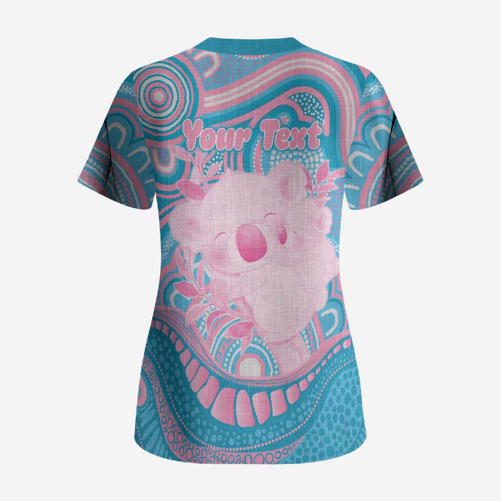 Koala Mum Australia Mother's Day Personalised Scrub Top Pink and Blue Aboriginal Art