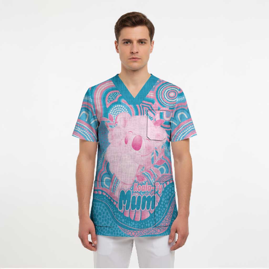 Koala Mum Australia Mother's Day Personalised Scrub Top Pink and Blue Aboriginal Art