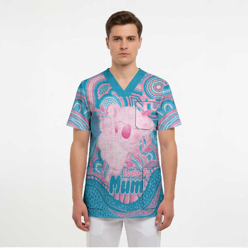 Koala Mum Australia Mother's Day Personalised Scrub Top Pink and Blue Aboriginal Art