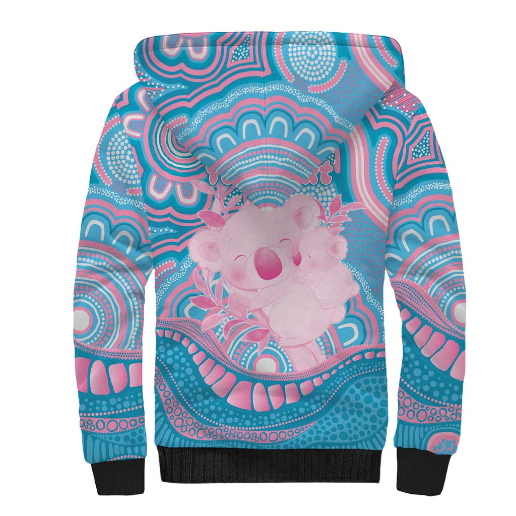 Koala Mum Australia Mother's Day Personalised Sherpa Hoodie Pink and Blue Aboriginal Art
