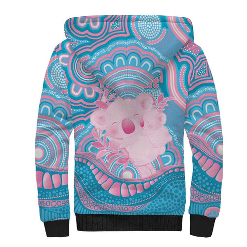 Koala Mum Australia Mother's Day Personalised Sherpa Hoodie Pink and Blue Aboriginal Art