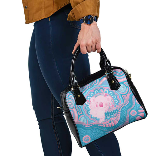 Koala Mum Australia Mother's Day Personalised Shoulder Handbag Pink and Blue Aboriginal Art