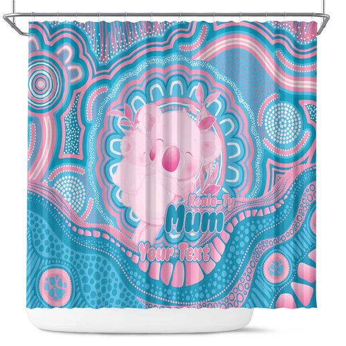 Koala Mum Australia Mother's Day Personalised Shower Curtain Pink and Blue Aboriginal Art