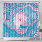 Koala Mum Australia Mother's Day Personalised Shower Curtain Pink and Blue Aboriginal Art