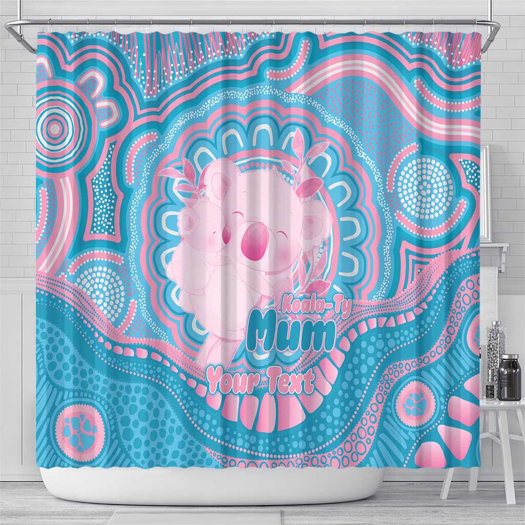 Koala Mum Australia Mother's Day Personalised Shower Curtain Pink and Blue Aboriginal Art