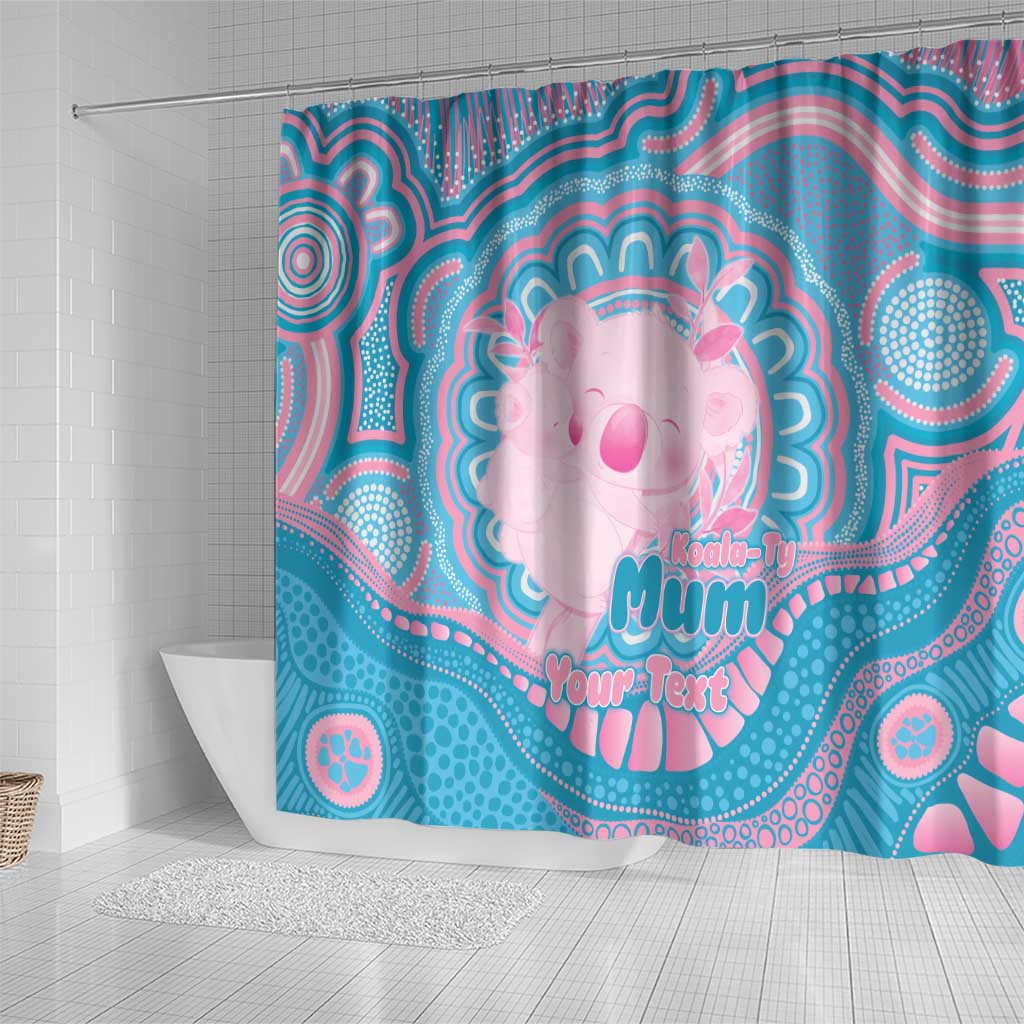 Koala Mum Australia Mother's Day Personalised Shower Curtain Pink and Blue Aboriginal Art