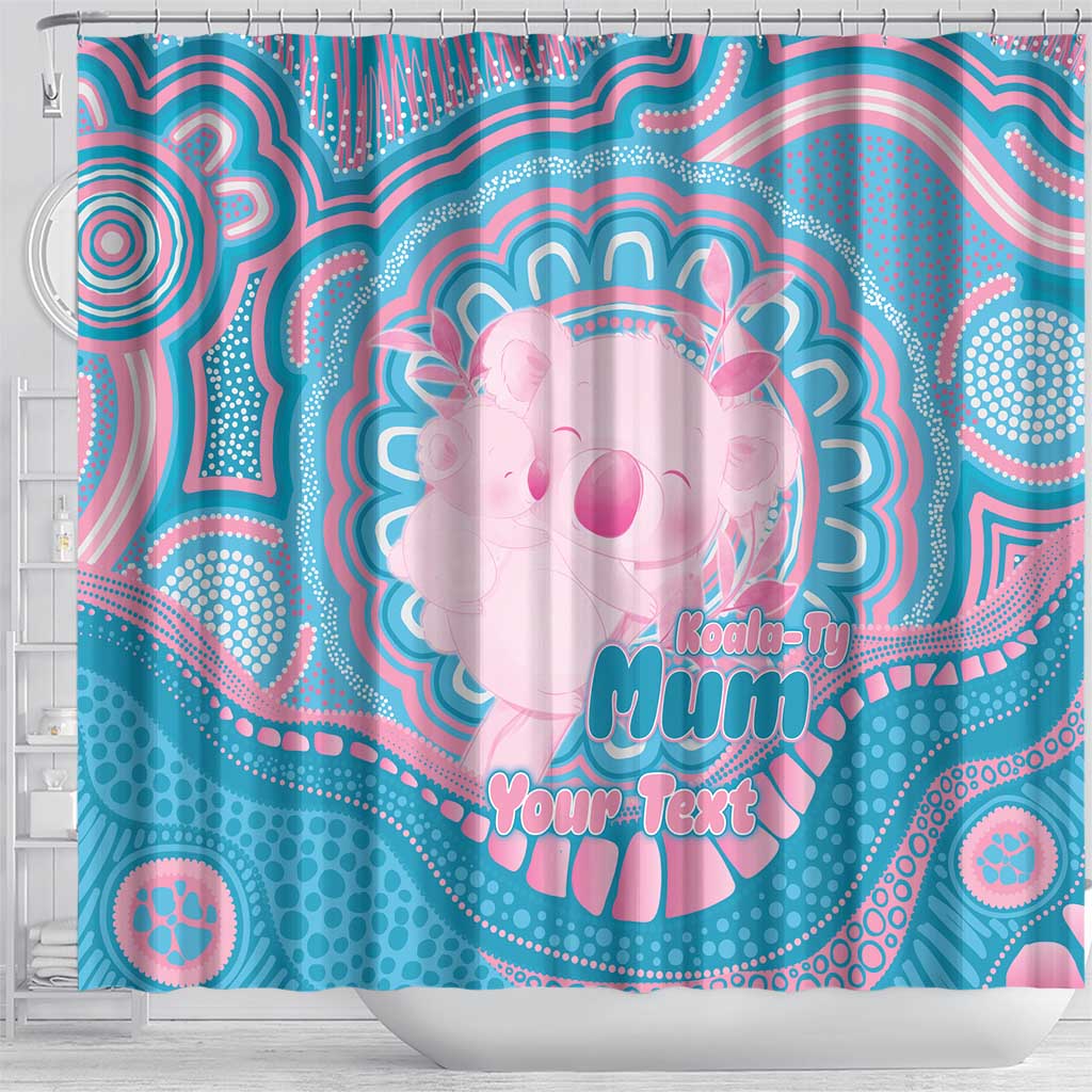 Koala Mum Australia Mother's Day Personalised Shower Curtain Pink and Blue Aboriginal Art