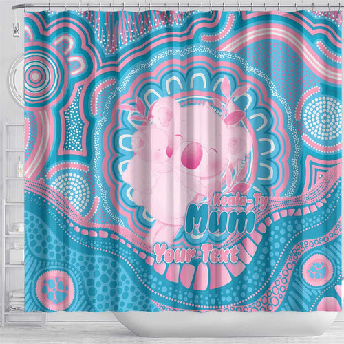 Koala Mum Australia Mother's Day Personalised Shower Curtain Pink and Blue Aboriginal Art