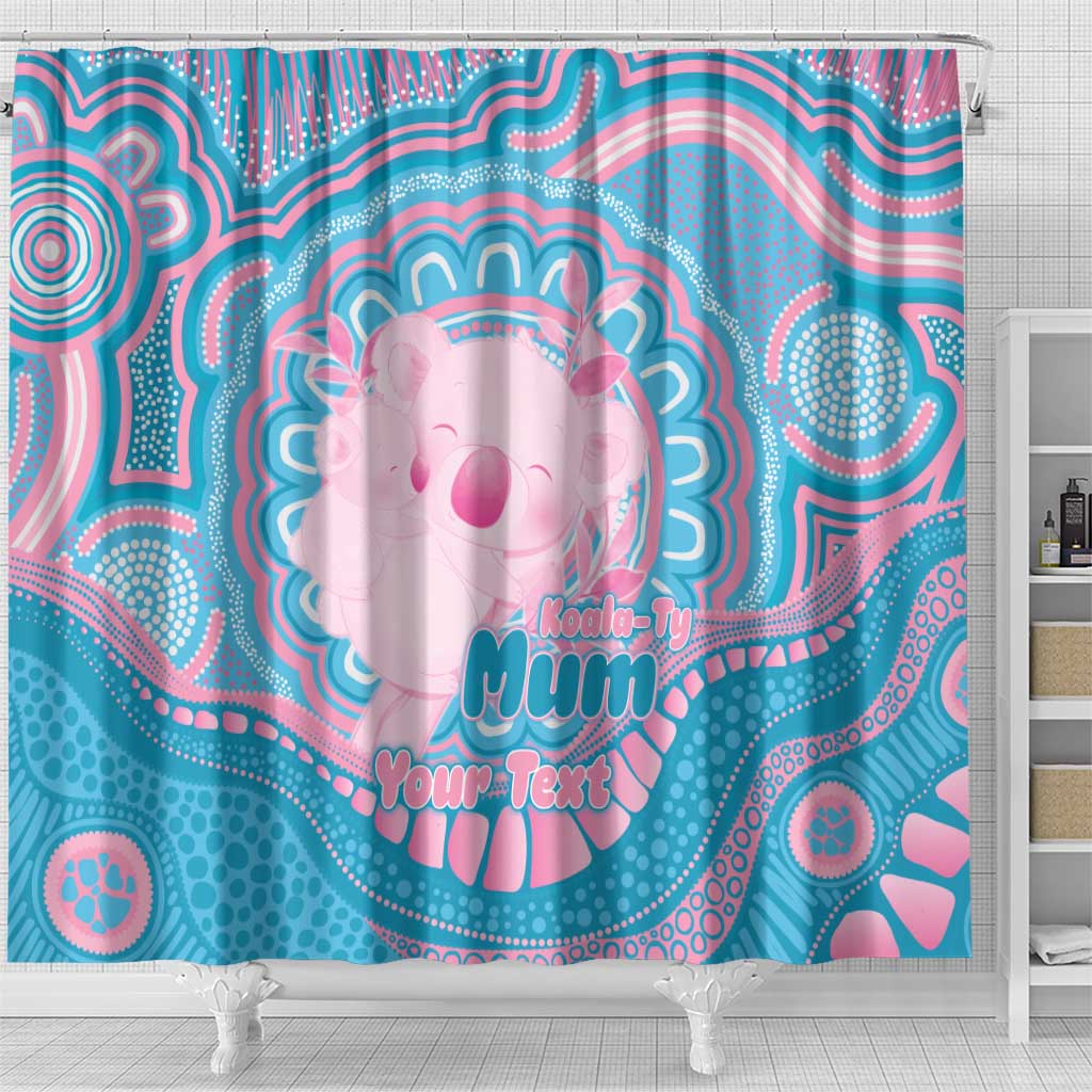 Koala Mum Australia Mother's Day Personalised Shower Curtain Pink and Blue Aboriginal Art