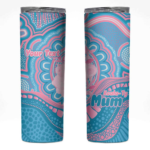 Koala Mum Australia Mother's Day Personalised Skinny Tumbler Pink and Blue Aboriginal Art