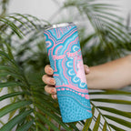 Koala Mum Australia Mother's Day Personalised Skinny Tumbler Pink and Blue Aboriginal Art
