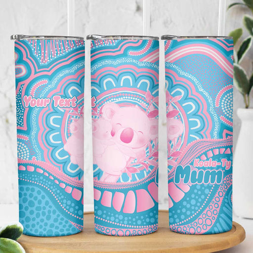 Koala Mum Australia Mother's Day Personalised Skinny Tumbler Pink and Blue Aboriginal Art