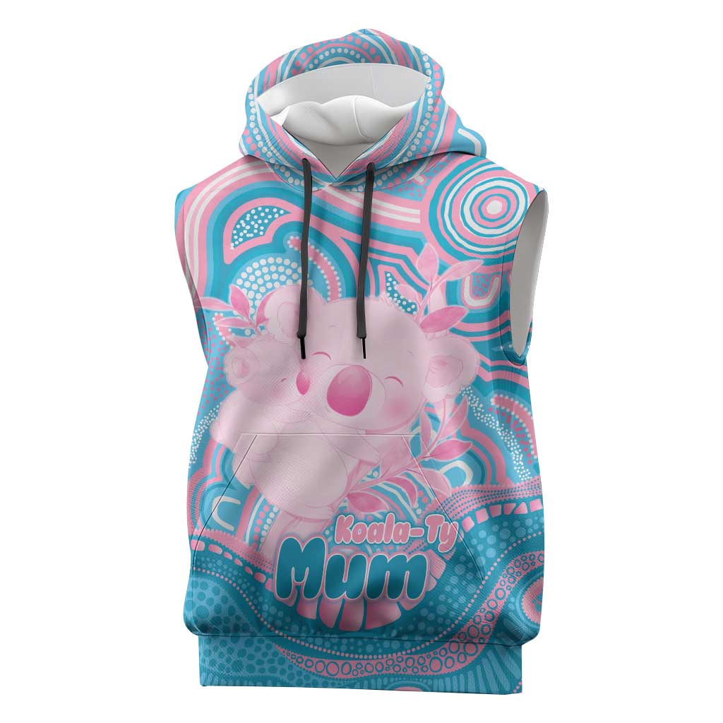 Koala Mum Australia Mother's Day Personalised Sleeveless Hoodie Pink and Blue Aboriginal Art
